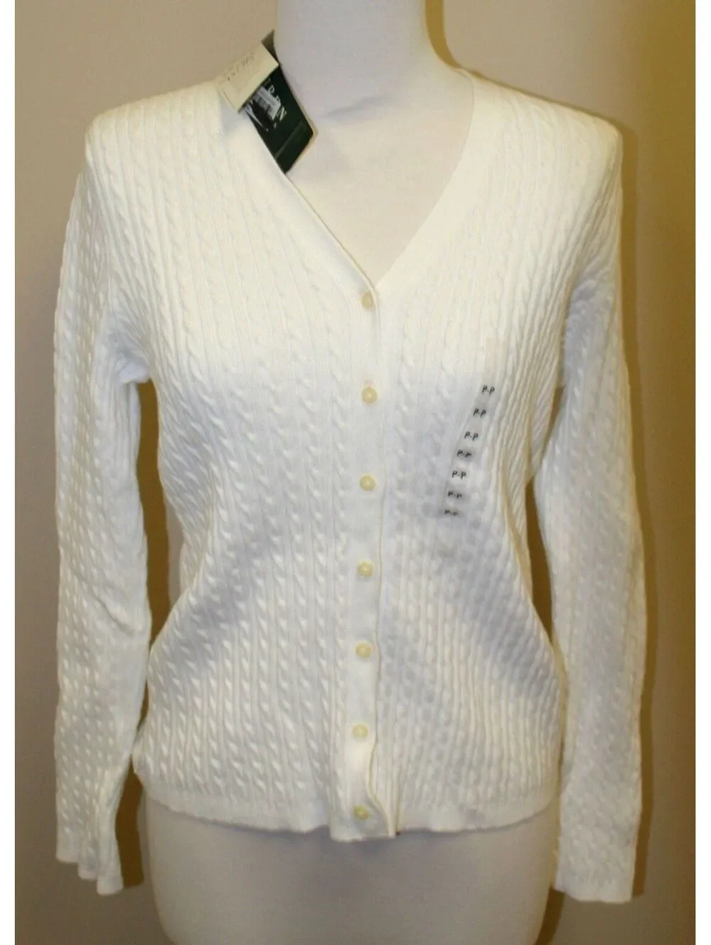 Lauren Ralph Lauren Petite White button down sweater P/P NWT $99